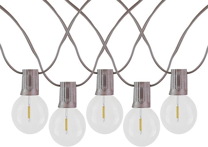 Novelty Lights 50 Feet G40 LED Patio String Light Set with 50 Bulbs, Warm White, Weather Resistant and Shatterproof Replaceable Plastic Globe Bulbs, Brown Wire
