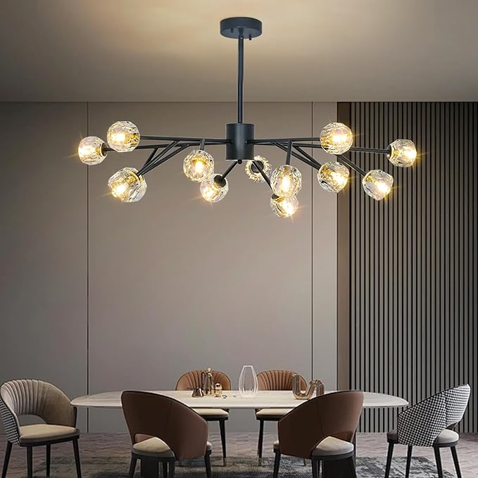 Depuley Sputnik Chandelier for Dining Room: 15-Light Ceiling Light Fixture Height Adjustable - Mid Century Black Chandelier for Bedroom Living Room Kitchen Over Table Foyer (Included G9 Bulbs)