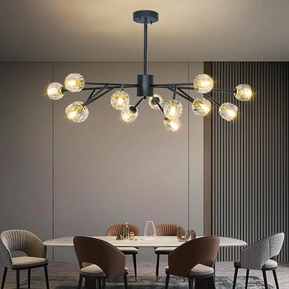 Depuley Sputnik Chandelier for Dining Room: 15-Light Ceiling Light Fixture Height Adjustable - Mid Century Black Chandelier for Bedroom Living Room Kitchen Over Table Foyer (Included G9 Bulbs)