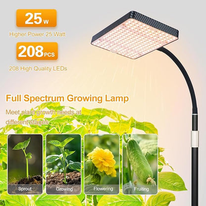 FECiDA 2026 Floor Lamp Grow Light, Grow Lights with Stable Stand Base for Indoor Plants, Bonsai Tree, 4/8/12/16/20 Hr Timer, 25 Watt Power Draw, NO Need Adapter, 40"-76" Height Adjustable