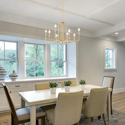 Modern Gold Chandelier, Farmhouse Candle Dining Room Chandeliers, Metal Hanging Pendant Light Fixture for Kitchen, Foyer, Bedroom, Living Room, Staircase, Entryway, 8-Light