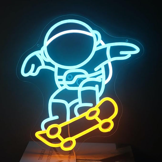 "Astronaut Skateboarding" Space Adventure Light - Cool & Gravity-Defying LED Wall Art for Game Room, Dorm, Bedroom Decor, Dimmable USB, Awesome Gift for Sci-Fi Fans & Adventurers