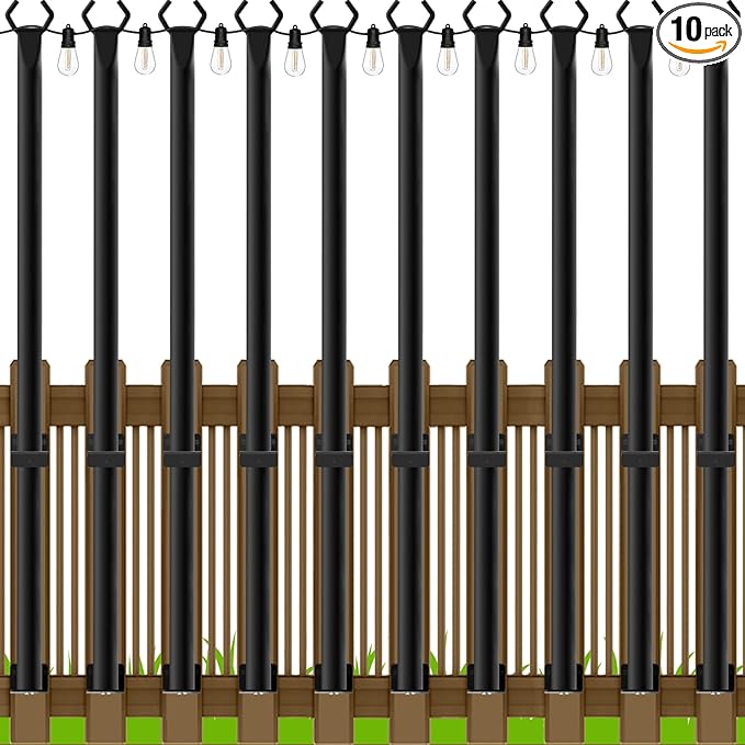 LETIANPAI 10 Pack String Light Poles,5 Ft Metal Poles for Outdoor String Lights,Outdoor Light Poles,Poles/Post/Stand for Outside