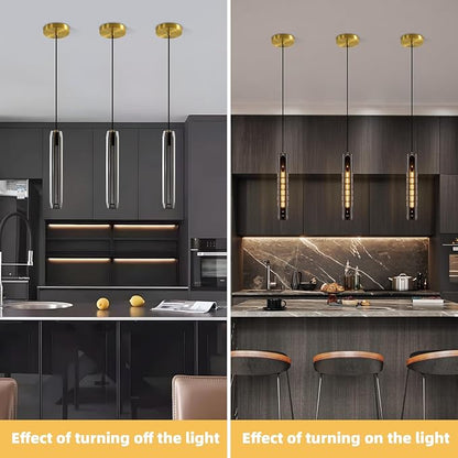Modern K9 Crystal Kitchen Island Pendant Light,14.95'' Black Long Crystal Pendant Light,1 Light Indoor Crystal Pendant Light, for Kitchen Dining Bathroom Bedroom,Included 2 Bulb