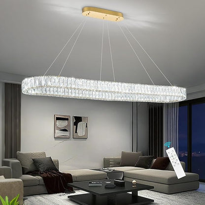 HAIXIANG Crystal 59 Inch Long Chandelier Modern Dimmable LED Chandeliers for Dining Table Pendant Lights Rectangular Glam Lighting Fixtures for Dining Room Kitchen Island Gold