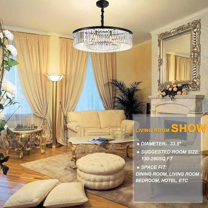 Crystal Chandeliers Modern Contemporary Ceiling Lights Fixtures Pendant Lighting for Dining Room Living Room Chandelier D33.5 (8 Lights)