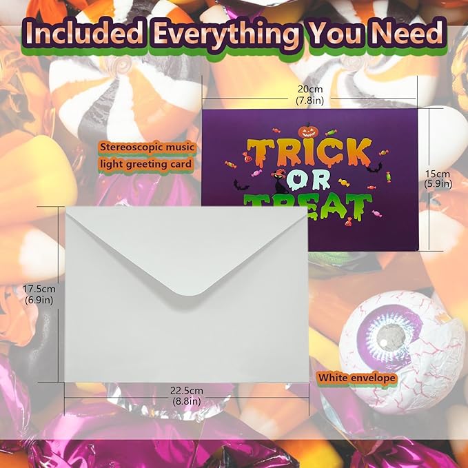 Halloween card，with light and music, 3D pop-up for blowing stove, music playing 'happy halloween' - Blessings, for Kids, Friend, Halloween cardirlfriend, Husband, Him, Women impresses (Purple)