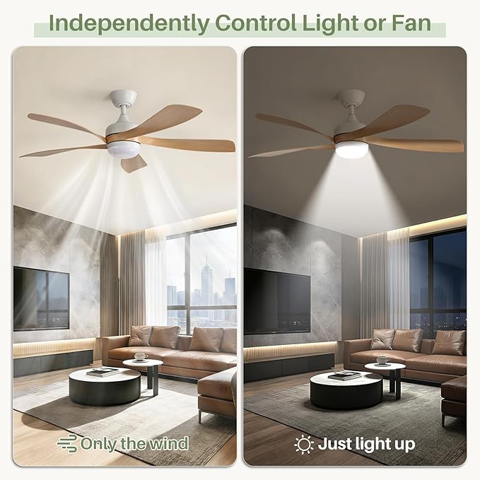 Sofucor 52" Smart Ceiling Fan, Indoor/Outdoor Ceiling Fans with Lights and Remote, Compatible with Alexa/Google/App, 3-Color Light 6-Speed Timing Reversible DC Motor for Bedroom Living Room Patio