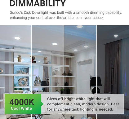 Sunco 12 Pack 5/6” LED Disk Lights Flush Mount Ceiling Light Fixture Recessed 4000K Cool White, 100W Equivalent 15W, 1050LM, Dimmable Low Profile Surface Mount ETL & Energy Star Listed