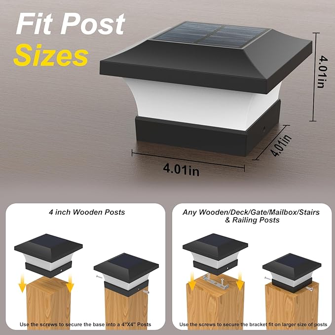 T-SUN Solar Post Cap Lights, Outdoor Waterproof LED Lights for 4x4 Wooden Posts, Deck, Fence, Garden, Mailbox – Eco-Friendly, Made from Recycled Materials, Sustainable Solar Fence Post Light (12 Pack)