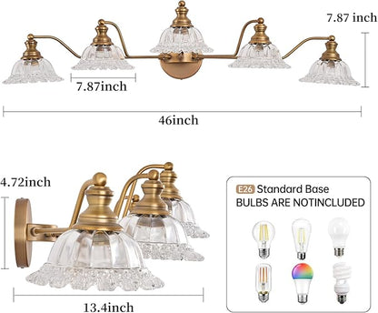 XIEDUN Vintage Brass 5 Light Vanity Light Bathroom Light