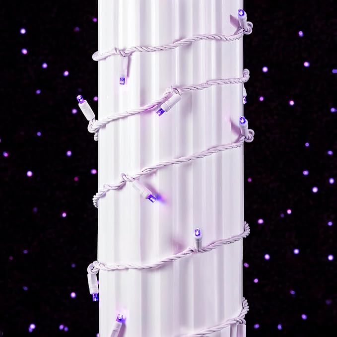 Novelty Lights 11ft Christmas String Lights, 50 Purple LED Bulbs on White Wire, 2.5" Spacing, Connectable Indoor Outdoor Commercial Grade Lighting for Holidays Patio Weddings