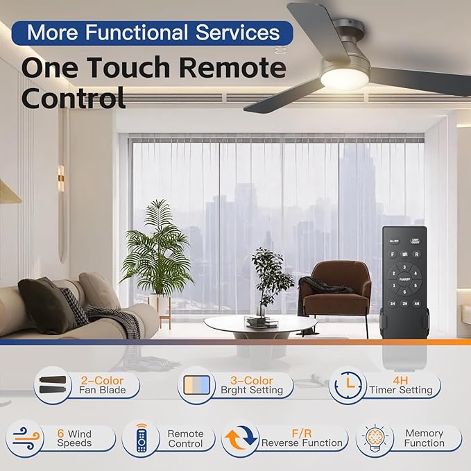 Ceiling Fans with Lights, 42 Inch Ceiling Fan with Light And Remote, 3CCT Flush Moun Low Profile Ceiling Fans, 6 Speed Noiseless LED Ceiling Fan, Black Ceilings Fan with Remote for Bedroom Living Room