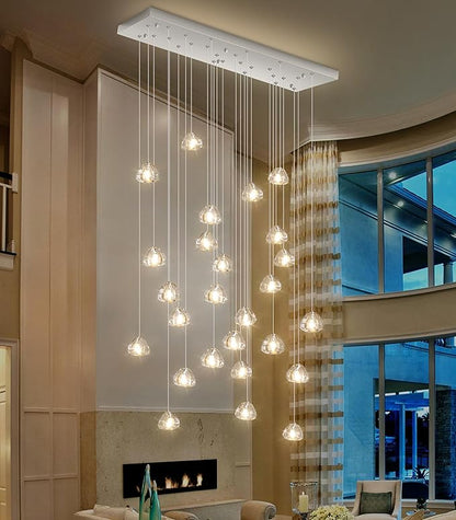 HAIXIANG LED Rectangular Glam Chandeliers for Living Room Dining Room Light Dimmable High Ceiling Pendant Lights Fixtures Lighting 26-Lights Foyer Entryway Lighting Brushed Nickel