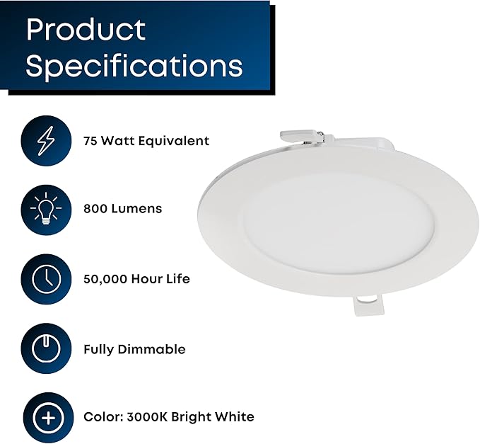 Feit Electric 5-6" LED Canless Recessed Downlight with Integrated J-Box, 75W Equivalent, Dimmable, 3000K Bright White, 800 Lumens, Easy No-Can Installation for Home & Commercial, LEDR56JBX/930, 1 Pack