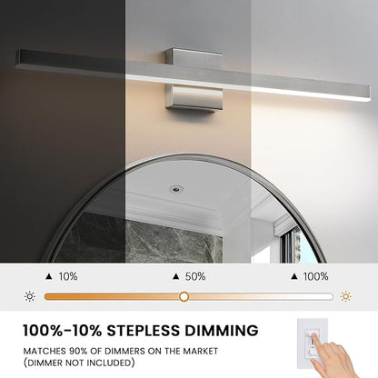 KAISITE Modern Bathroom Vanity Light 32 Inch - Brushed Nickel Fixture Over Mirror, Dimmable 5CCT LED Bar Light for Restroom
