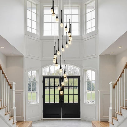Raindrop Crystal Chandelier High Ceiling: 20 Lights Dimmable LED With Remote - Large Long Modern Bubble Hanging Pendant Light Fixture Spiral Chandeliers for Living Room Staircase Entryway Foyer Black