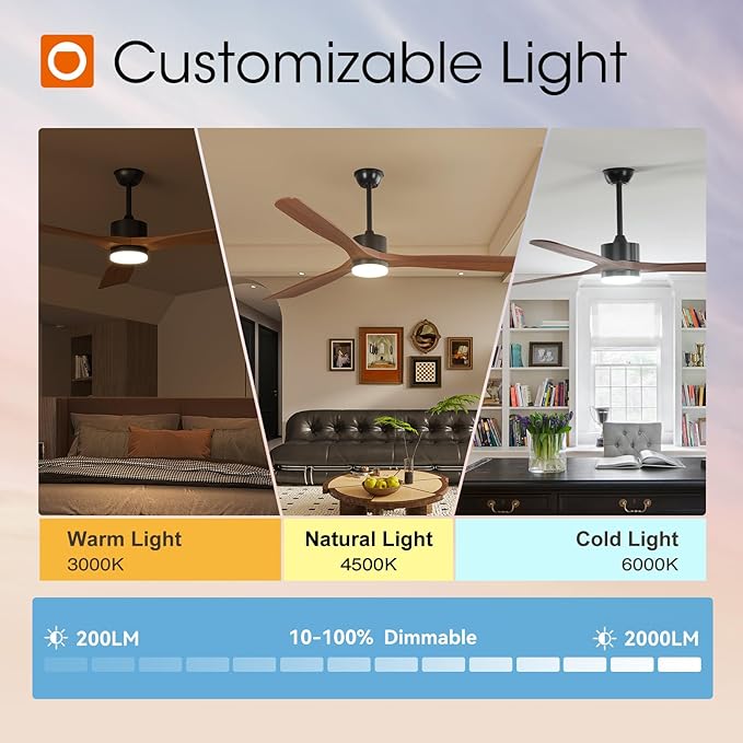 addlon 72 inch Ceiling Fans with Lights and Remote Control, Reversible, 3 Wood Blades, 6 Speeds, 3CCT Dimmable, Noiseless, Indoor/Outdoor Black Walnut Ceiling Fan for Bedroom Living Room Gazebo Patio