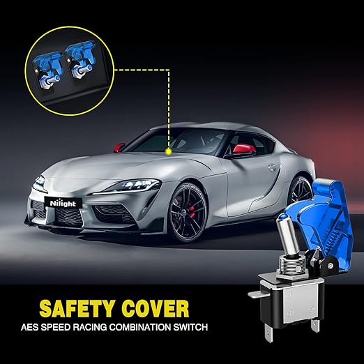 Nilight 5PCS LED Toggle Switch ON Off 12V Blue Lighted Aircraft Safety Cover Heavy Duty 20A SPST 3 Pin Rocker for Automotive Cars Trucks Boats Racing Cars,2 Years Warranty