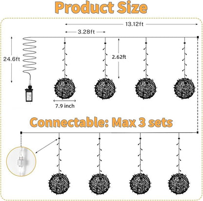 Outdoor Christmas Balls Lights 4 Pack Hanging 7.9" LED Garden Sphere Tree Lights 8 Modes Waterproof Glow Globe Lights with Memory Timer Plug for Party Yard Porch Eave Patio Xmas Decorations-Warm White