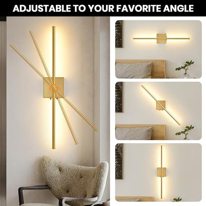 Rechargeable Battery Operated Wall Sconces, 11000mAh Wireless Brushed Gold Wall Lights with Remote Control, 350°Rotate Dimmable Wall Lamp, 3 Color Temperatures, for Bedroom Living Room Hallway, 1 PCS