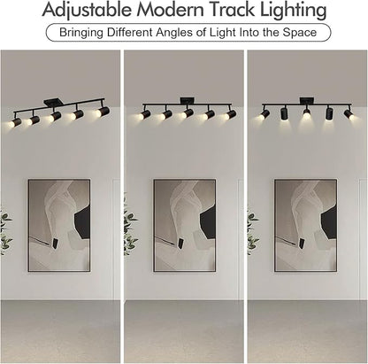 AUQUEE 5 Light Track Lighting Fixtures Ceiling, Matte Black Kichen Track Lighting, Rotatable Light Heads, Adjustable Modern LED Track Lights for Kitchen/Living Room/Hallway/Bar,GU10 Bulb Not Included