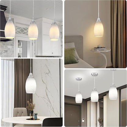 Viinew Mini Glass Pendant Light 4.72" with Handblown Milk White Marble Art Glass Hanging Light 1-Pack Oval Ceiling Hanging Light Fixture for Dining Room Kitchen Island Cafe Foyer Hallway