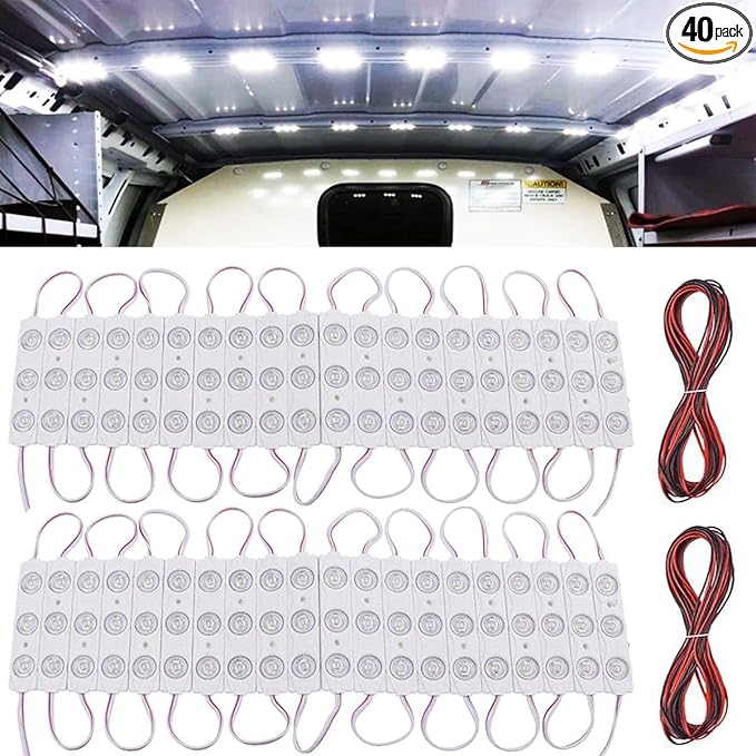 ROYFACC 120 LED Van Light Car Interior Light Bright White Lighting Dome Lamp Ceiling Work Lights Kit for Van Truck Auto Car Vehicle Caravan DC 12V (40 Modules, White)