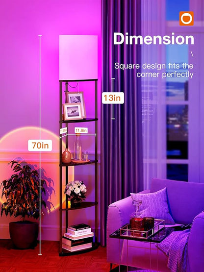 addlon 5-Tier Corner Shelf Floor Lamp with Type C, USB Port & 1 Power Outlet and 3CCT LED Bulb, Modern Display Lamp for Narrow Corner Bookshelf lamp for Living Room, Bedroom, Office - Black