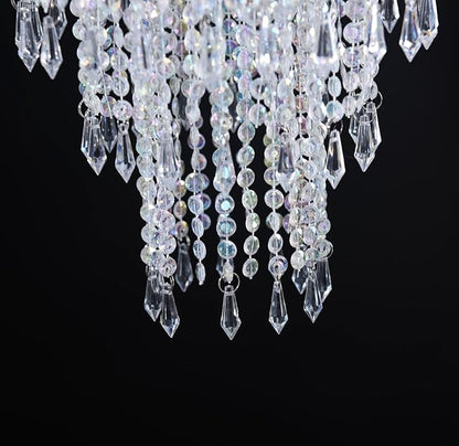 3 Tiers Iridescent Acrylic Beaded Chandelier Shade, Ceiling Light Pendant Lampshade with Crystal Beads for Wedding Party Event Home Decoration,W8.6 X H12 (H12C)