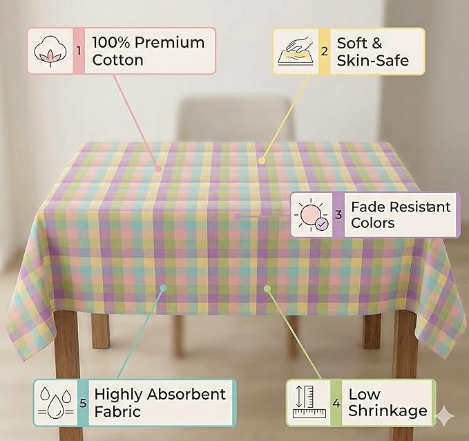 Urban Villa Easter Tablecloth Buffalo Check Table Cloth Tabletop Cover Kitchen Dining Tablecloth 100% Cotton Great Parties Wedding Holiday Dinner Easter Rectangle 60X102 Inches 8-10 Seats Table Cloth