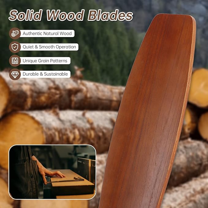 Sofucor 52 Inch Smart Ceiling Fans without Light-Modern Solid Wood Outdoor 3 Blades Ceiling Fan No Light APP Remotel Control for Bedroom Living Room Indoor Farmhouse Patio, DC Motor,Black Walnut