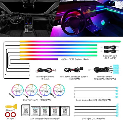 Dreamcolor Acrylic Interior Car LED Strip Light with Wireless APP, RGB 22 in 1 with 175 inches 612 LEDs Fiber Optic Strip Lights for Car, Dual Zone Symphony Neon Car Ambient Lighting