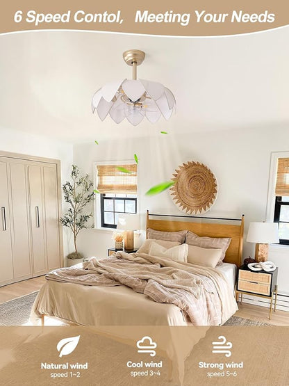 ainqiant 20" Gold Fandelier Ceiling Fans with Lights,Flower Chandelier Ceiling Fan with Light and Remote Control, Boho Fandelier with 6 Speeds for Bedroom, Nursery, Living Room
