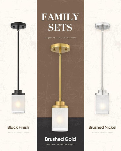 TENGXIN Modern Pendant Light for Kitchen Island, Brushed Gold Hanging Ceiling Light Fixture,Farmhouse Pendant Lighting for Dining Room Bedroom Bar Office 2Pack,TXPLBG01-2PK