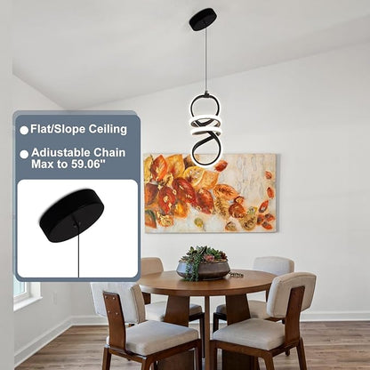 EIDISUNY Modern Led Pendant Light Fixture, 15W Black Spiral Pendant Light Kitchen Island, 4500K Daylight White Pendant Lamp, Adjustable Height Chandelier for Kitchen Dining Room Bedroom (3 Packs)