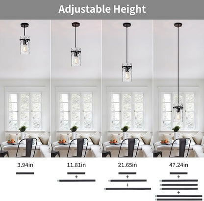 Farmhouse Hammered Glass Pendant Light, 5.5" Black Pendant Light, Modern Pendant Light Fixtures Over Island Lights for Kitchen Dining Room Light for Farmhouse Pendant Lighting 1 Pack