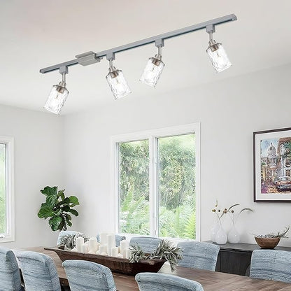 4 Pack H Track Lighting Replacement Heads Brushed Nickel Track Lighting Fixtures with Clear Clear Hammered/Water Ripples Glass H Type Track Light Heads Ceilig Spotlight for Retail Shop Kitchen