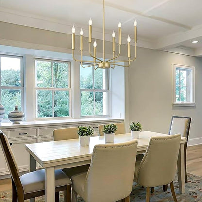 WOKNOS Modern Gold Farmhouse Chandeliers, 8-Light Industrial Metal Chandelier Lighting, Classic Candle Hanging Pendant Light Fixtures for Kitchen Bedroom, Dining Room, Living Room,Foyer