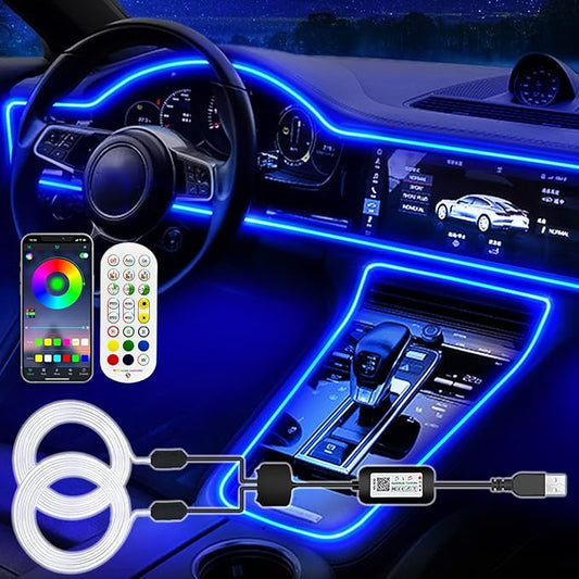 Jushope Interior Car LED Strip Lights, RGB USB Car Ambient Lighting with Wireless APP & Remote Control, Car Accessories Fiber Optifc Lights Sync to Music (2 LED/157 inches)