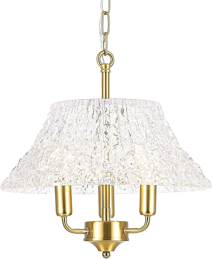 15.08 Inch Modern Large Brass Gold Clear Glass Pendant Light Fixture Bronze Hanging Lamp for Kitchen Island Ceiling Dining Table Foyer Hallway Entry E12 Base UL Socket Hardwired Lampara