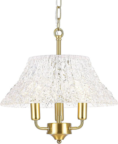15.08 Inch Modern Large Brass Gold Clear Glass Pendant Light Fixture Bronze Hanging Lamp for Kitchen Island Ceiling Dining Table Foyer Hallway Entry E12 Base UL Socket Hardwired Lampara