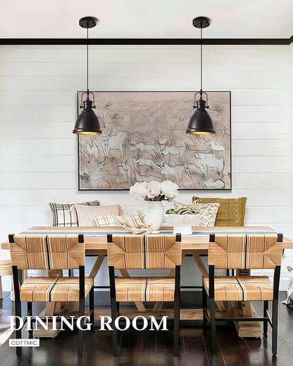Black Pendant Lights Kitchen Island 3 Pack, Vintage Pendant Light, 6.5’’ Farmhouse Pendant Light Fixtures, Adjustable Height, Pendant Lighting for Dining Room, Living Room, Sink, Bar