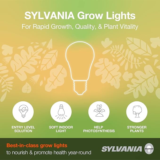 LEDVANCE Sylvania Incandescent Spot-GRO 60W Grow Light Bulb, A19, Dimmable, 705 Lumens, Frosted, 2850K, Soft White - 2 Pack (12280)