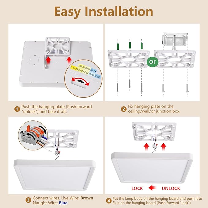 12 Inch Square LED Flush Mount Ceiling Light, 30W, 3000LM Square Light Fixture 3000K/4000K/6000K CCT Selectable, LED Flat Panel Ceiling Light Fixture for Bedroom,Kitchen,Living Room (2PK-White)