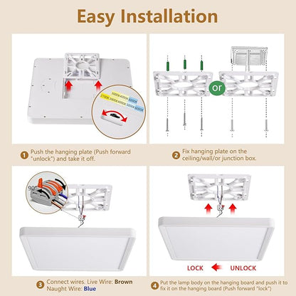 12 Inch 6PK Square LED Flush Mount Ceiling Light, 30W, 3000LM 3000K/4000K/6000K CCT Selectable, Square LED Flat Panel Ceiling Light Fixture for Bedroom,Kitchen,Living Room (White)