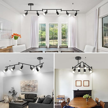 6-Light Black Track Lighting Fixtures Ceiling, Flexible Foldable Arm and Rotatable Light Head,Modern LED Track Lighting for Kitchen Islands, Dining Rooms(GU10 Socket, Bulbs Not Included)