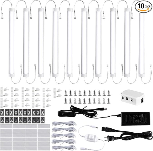 LABOREDUCER LED Under Cabinet Lighting with Plug in 10 Pack,11inch Dimmable LED Under Cabinet Lights with Rotary Dimmer Switch, Cold White Linkable Under Counter Lights for Kitchen (Cold White)