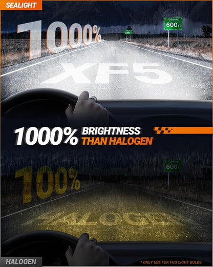 SEALIGHT H10 9145 9140 LED Fog Light Bulbs, 18000Lumen 1000% Super Bright 6500K Cool White, 1:1 Mini Size H10 LED Fog Lights, Plug and Play for Car, Powersports, ATV/UTV, IP68 Waterproof, Pack of 2
