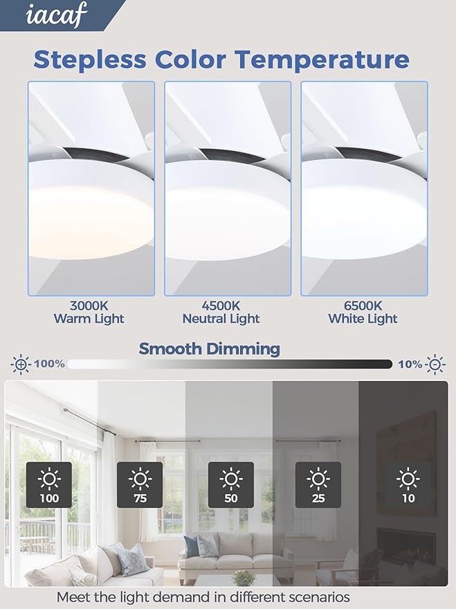 Ceiling Fans with Lights, 52 Inch Ceiling Fan with Light and Remote/APP, Low Profile Ceiling Fan with Light, DC Reversible, 6 Speed Noiseless LED Ceiling Fan, White Small Ceiling Fan for Bedroom
